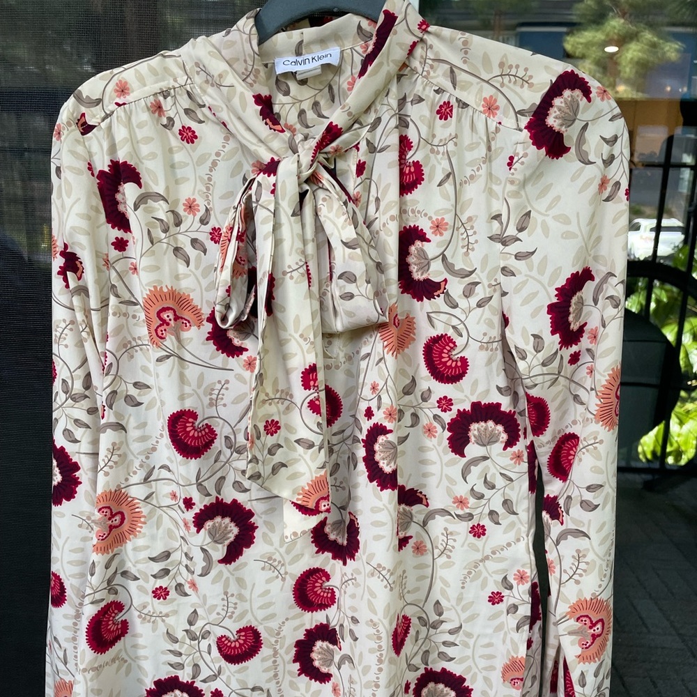 Calvin Klein Floral Tie Top  Blouse